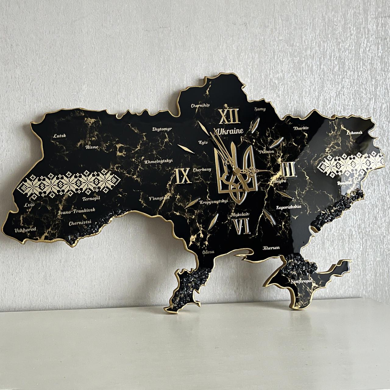 Часы настенные из эпоксидной смолы Карта Украины 70х45 см