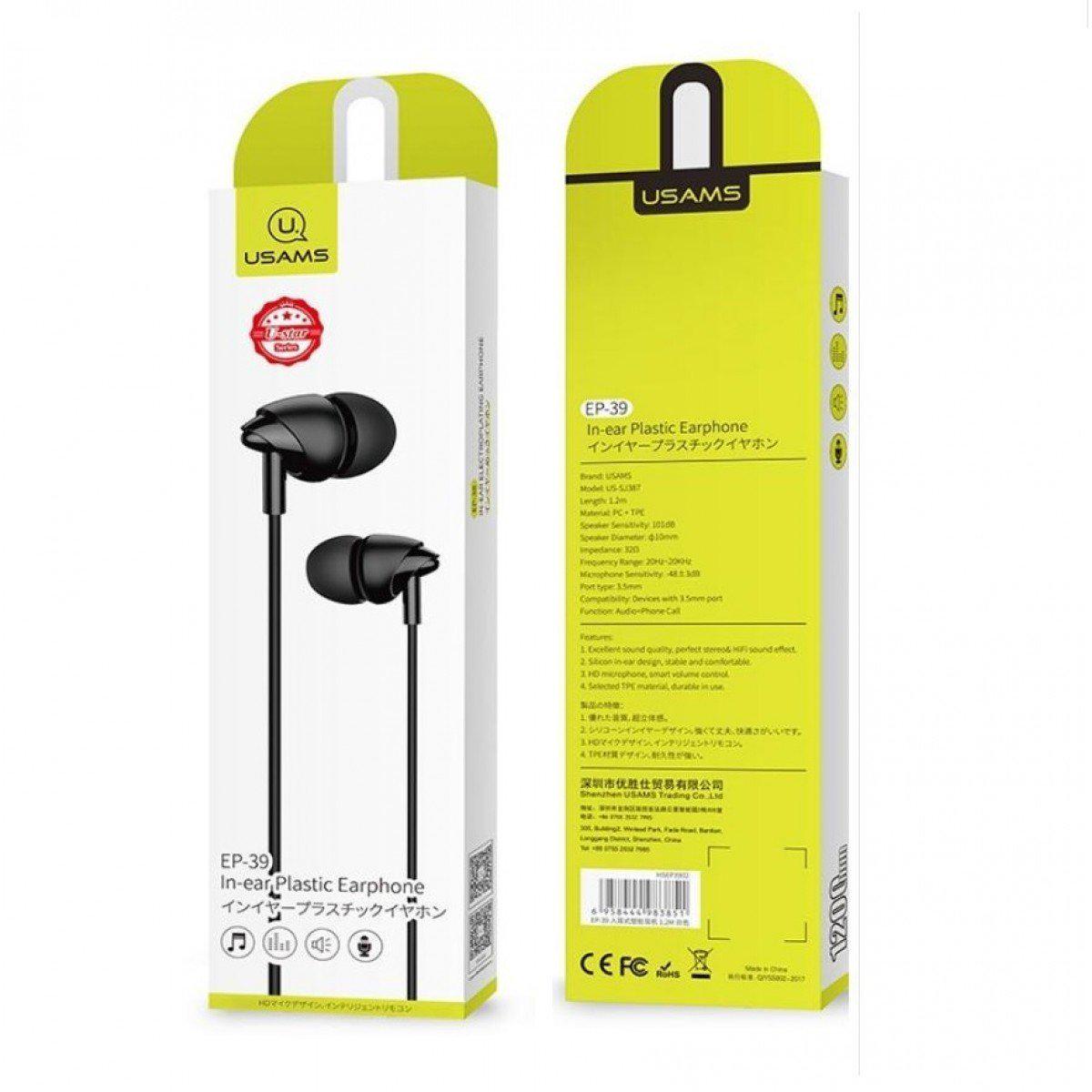 Навушники провідні Usams EP-39 In-ear Plastic Earphone 1,2 м Black (HSEP3901) - фото 3