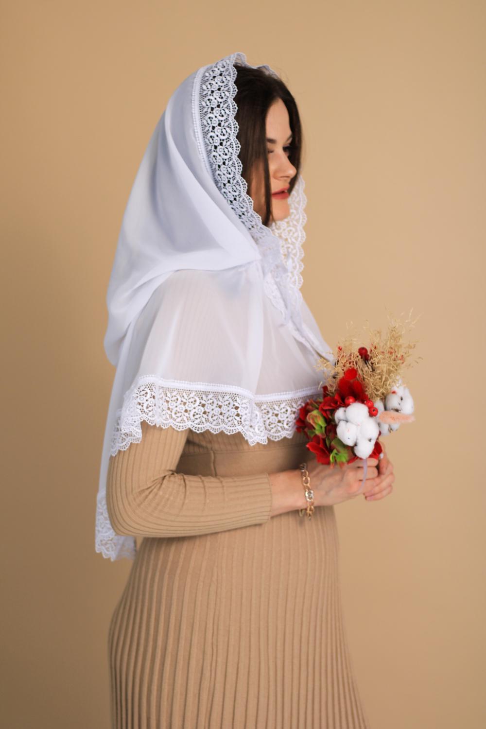 Палантин для храму на голову 80x120 см Білий (п017) - фото 3 Палантин для храму на голову 80x120 см Білий (п017) - фото 3