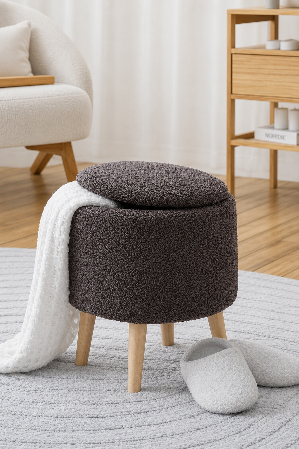 Пуф мягкий с внутренней нишей на деревянных ножках Mebels Room Коричневый (puf krug nisha 6) Пуф мягкий с внутренней нишей на деревянных ножках Mebels Room Коричневый (puf krug nisha 6)