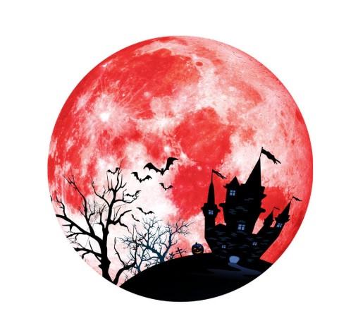 Наклейки на Хэллоуин фосфорный Луна 30 см Красно-черный (8014/5)