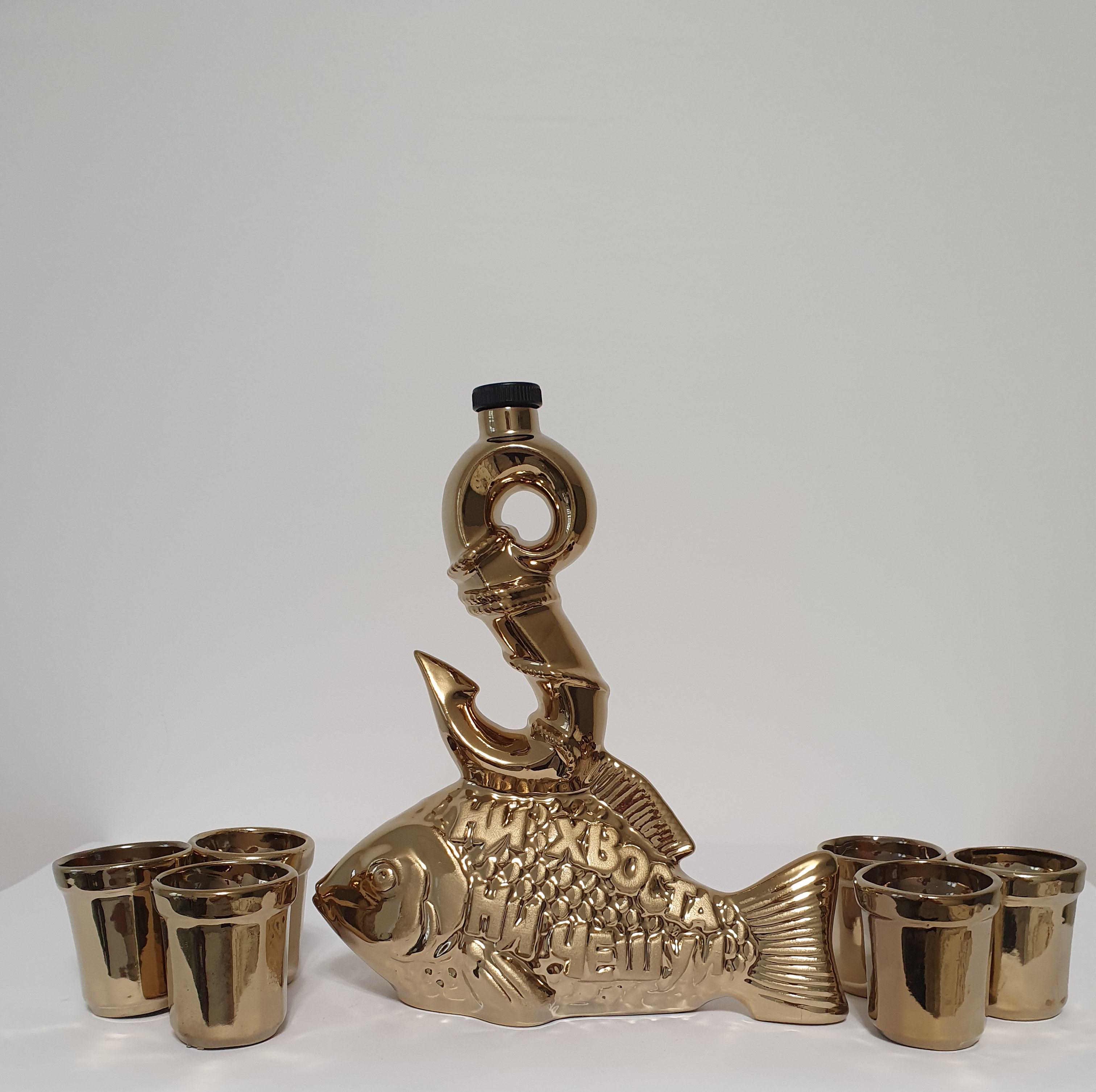 Подарочный набор для алкоголя штоф с рюмками Рыбак керамика (3248)