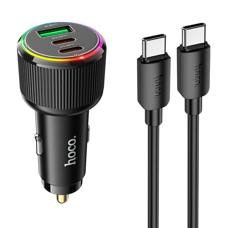Зарядный адаптер для авто Hoco NZ17 75 Вт два порта USB-C и один USB-A PD/QC быстрая зарядка Type-C Черный (30142034)