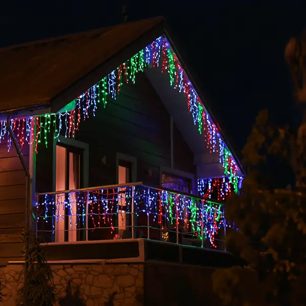 Гірлянда мережна Бахрома вулична 36 м 600 LED діодів від мережі чорна нитка Різнокольоровий (36МBML) - фото 4