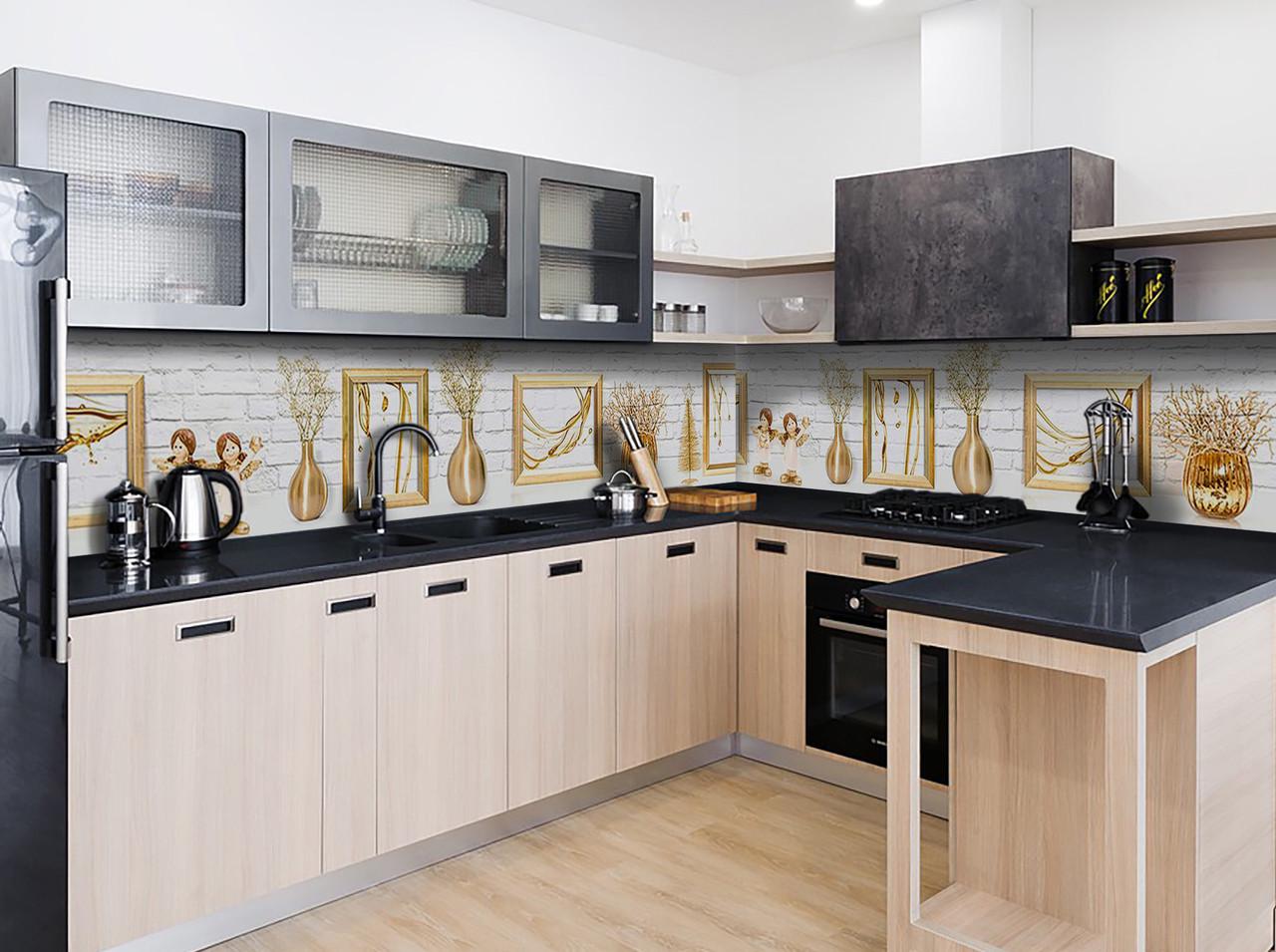 Кухонный фартук Золотые ангелы с самоклеющейся виниловой пленки 60х250 см Бежевый