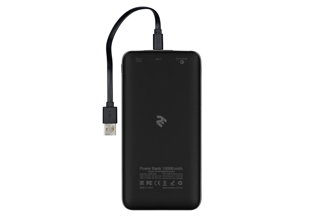 УМБ Power Bank для телефону 2Е 10000 мАг Чорний (2E-PB1036AQC-BLACK) - фото 3