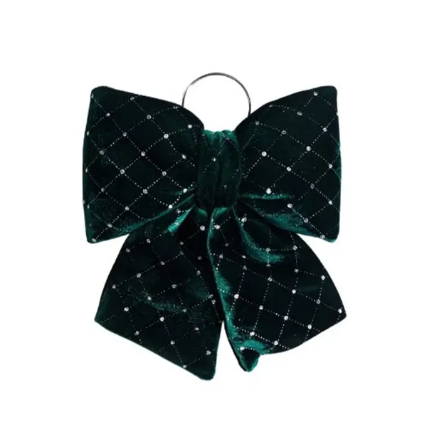 Бант новогодний с геометрическим узором бархатный 25х35 см Зеленый (21-107-CR-2-20)