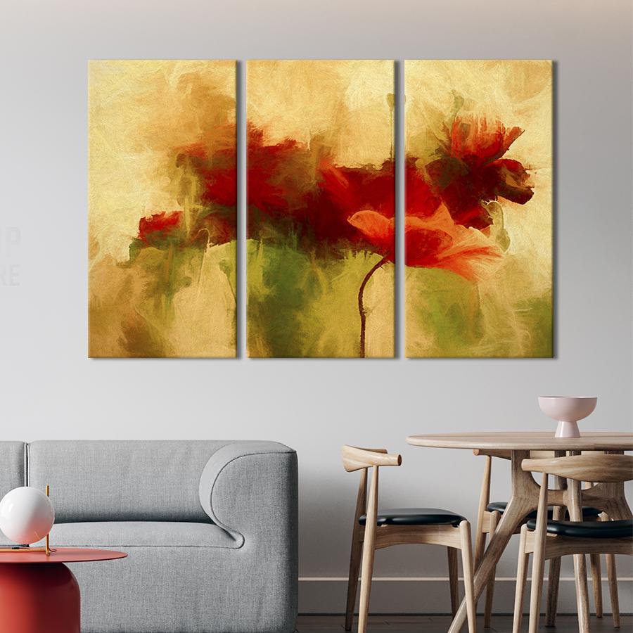 Картина на холсте триптих Акварельные красные маки 78x48 см (970-31)