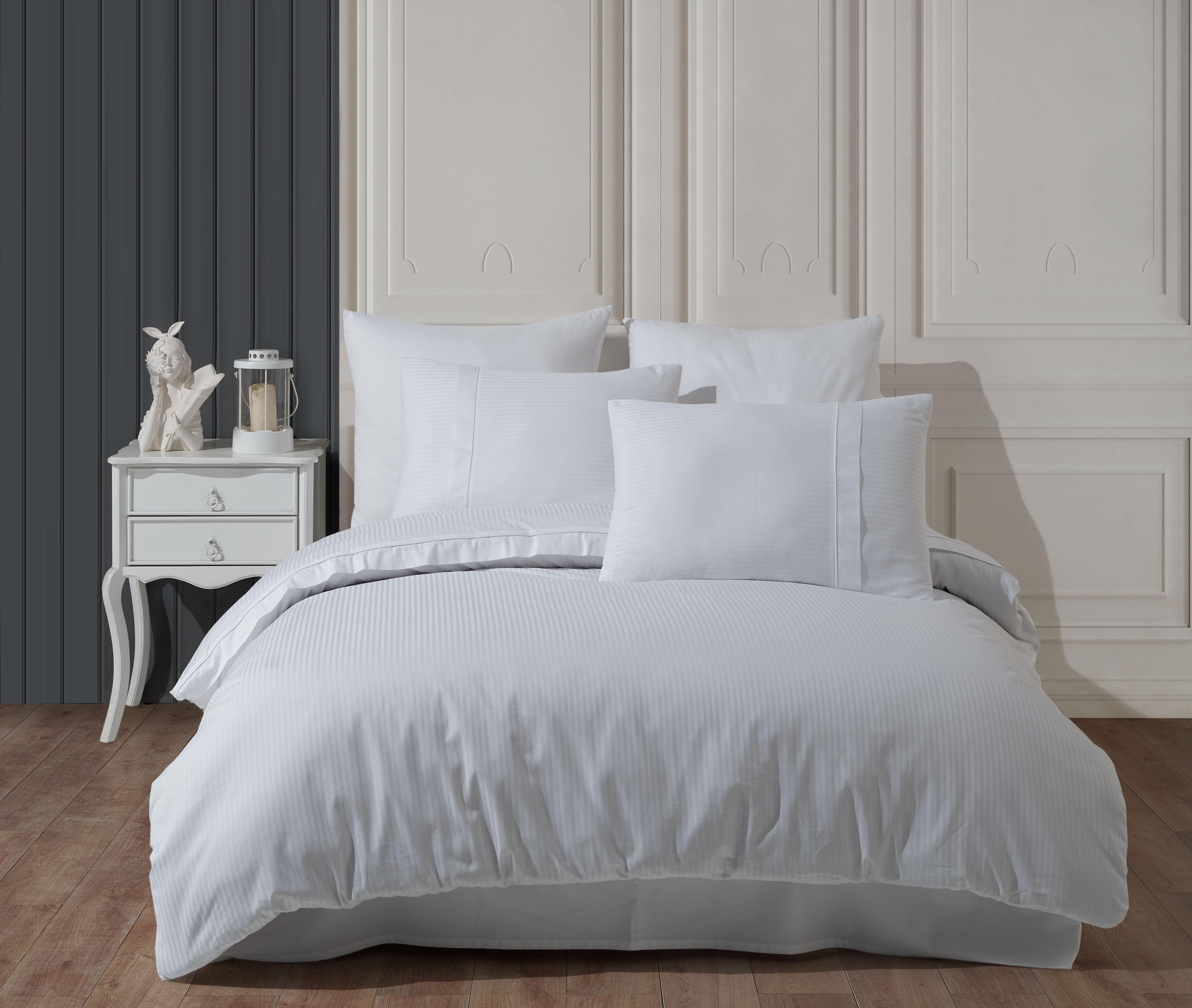 Комплект постельного белья Евро HOBBY Premium Sateen 300TC STRIPE Beyaz 200х220 см Белый (8698499168558)