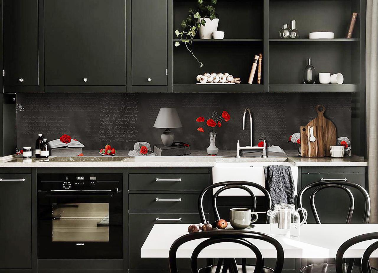 Кухонный фартук Красные маки из самоклеющейся виниловой пленки 65х250 см Серый