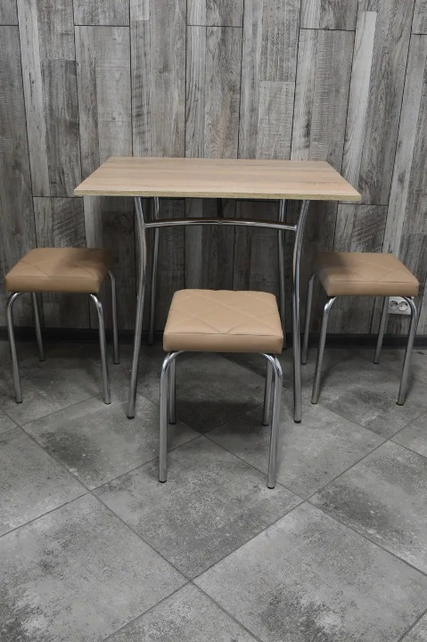 Кухонний комплект Tutty Lux Trio стіл/табурети 3 шт. в хром-каркасі 60х80х75 см Сонома/Бежевий (28374642)