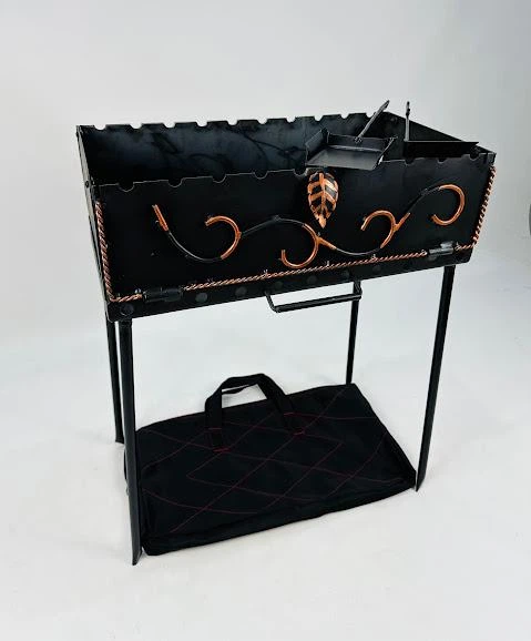 Мангал-валіза кований з металу 3 мм на 10 шампурів із совком і кочергою Чорний (21-10-MG-5064) - фото 4 Мангал-валіза кований з металу 3 мм на 10 шампурів із совком і кочергою Чорний (21-10-MG-5064) - фото 4