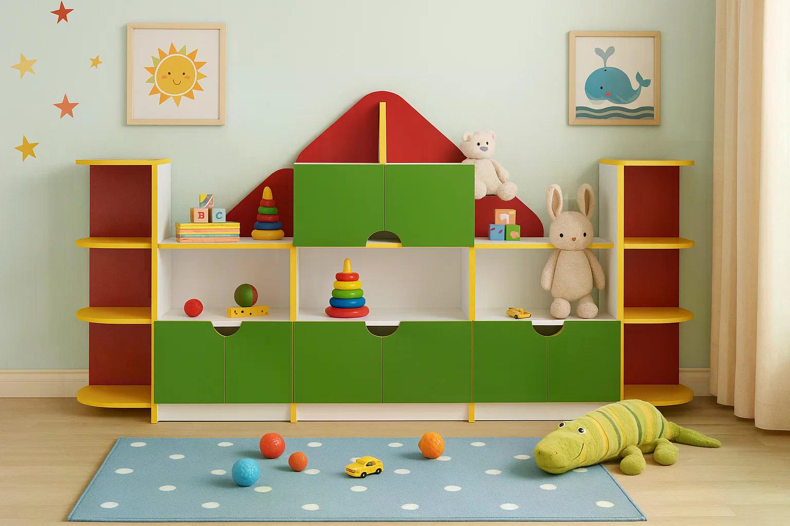 Детская стенка для игрушек Домик Green/Red