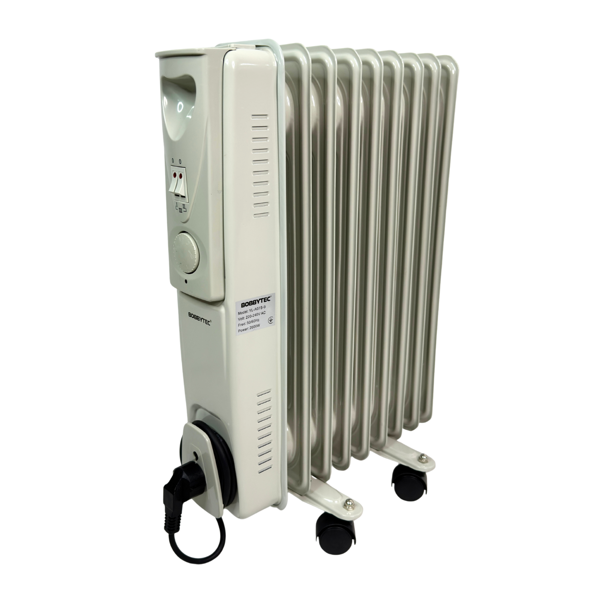 Масляный обогреватель Bobbytec на колесах с термостатом 2000 Вт 9 секций Серый (BTCQ-2000)