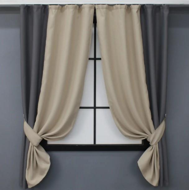 Комплект штор блекаут 1,1х1,7 м 2 шт. Темно-серый/Бежевый (032дк)