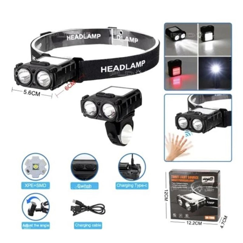 Ліхтар налобний Bailong SH-T808-2XPE-20SMD датчик руху White/Red (tf5366) - фото 9