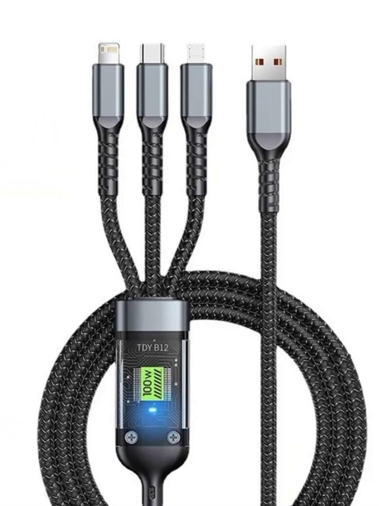 Кабель универсальный 3в1 USB - Lightning/Micro USB/Type-C 3A 1,2 м (230068)