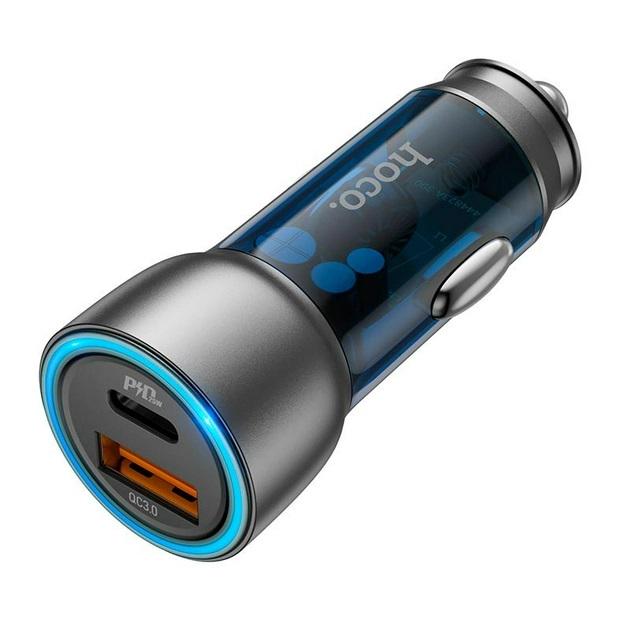 Адаптер автомобильный Hoco Type-C to Type-C cable Sprinter dual port Car charger NZ8 1USB/1Type-C QC/PD 43 W 3 A Blue (557987) - фото 2