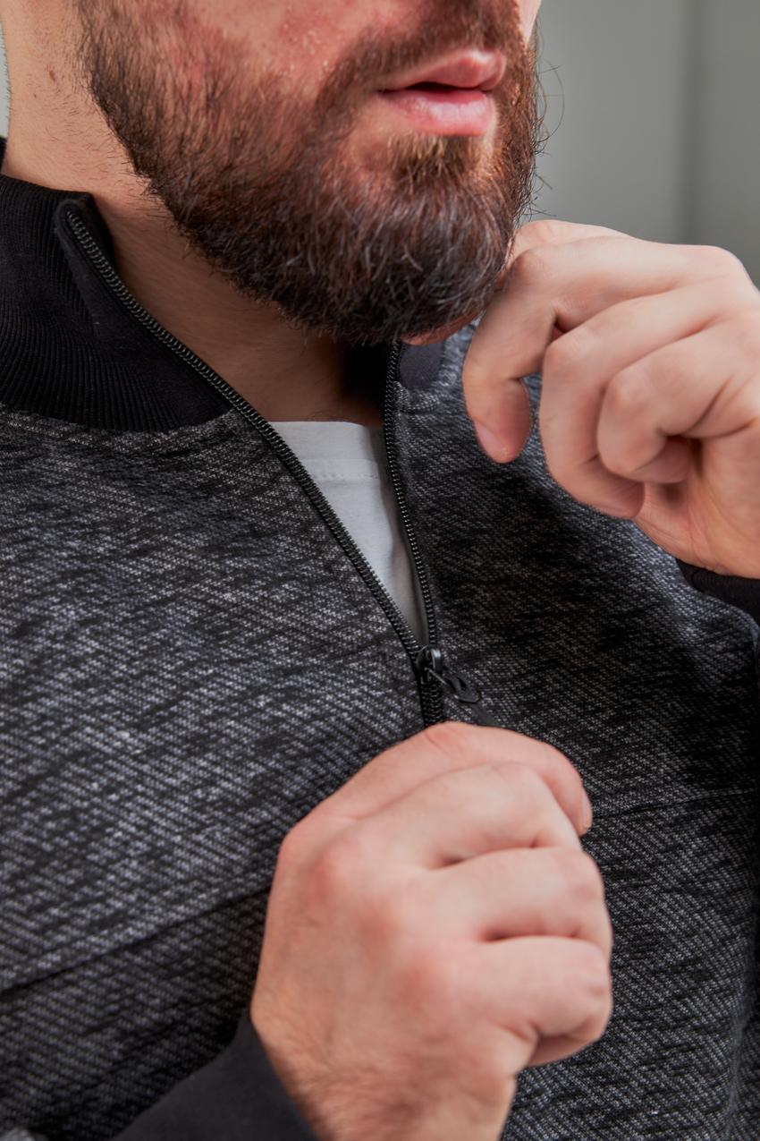 Кофта мужской М0143.4 на замке XXL Черный меланж (638-1-64) - фото 4 Кофта мужской М0143.4 на замке XXL Черный меланж (638-1-64) - фото 4