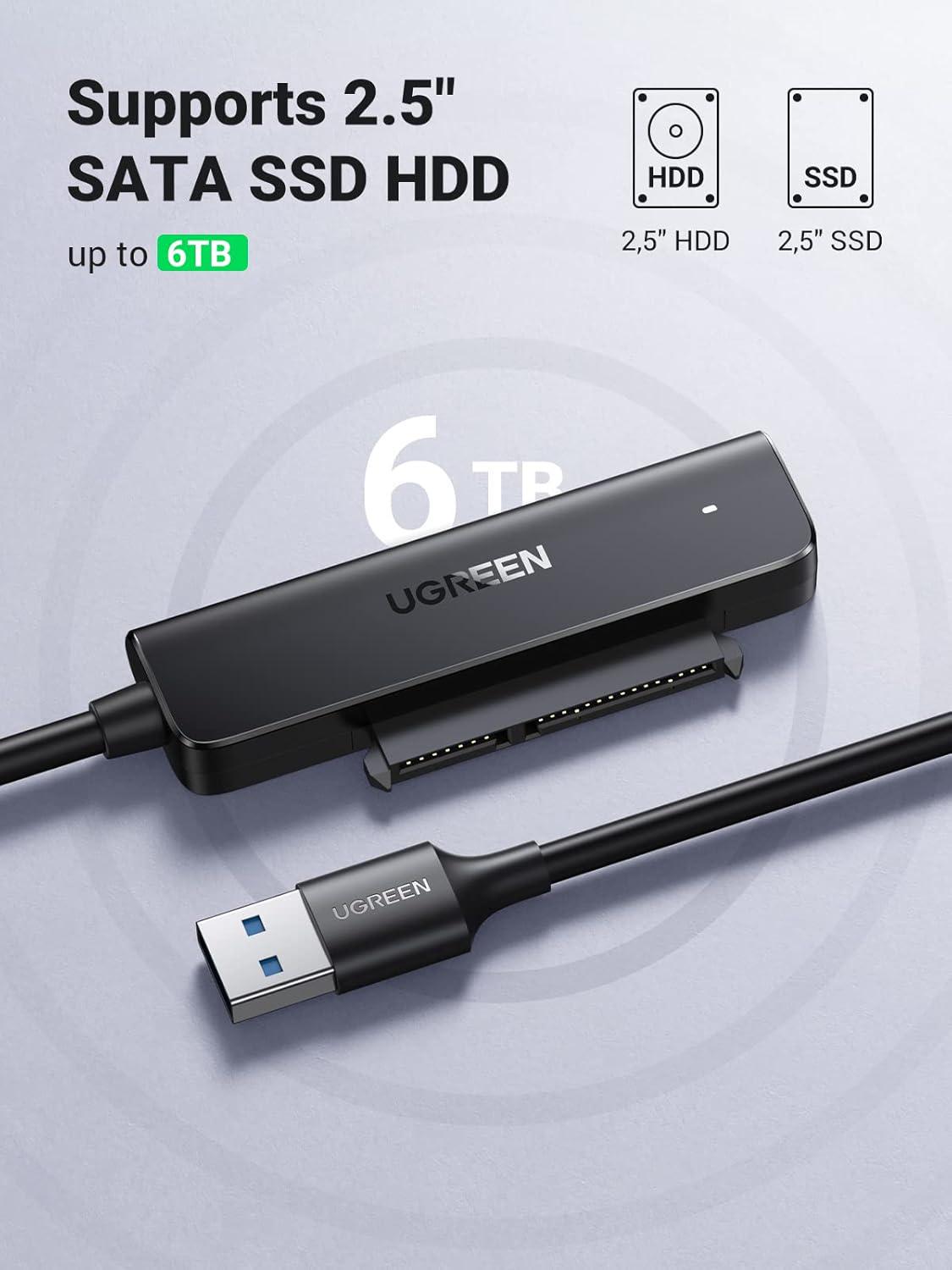 Кабель UGREEN SATA USB 50 см Для 2.5" SATA HDD/SSD USB 3.0 до SATA III 5 Гбіт/с UASP Чорний (70609) - фото 9