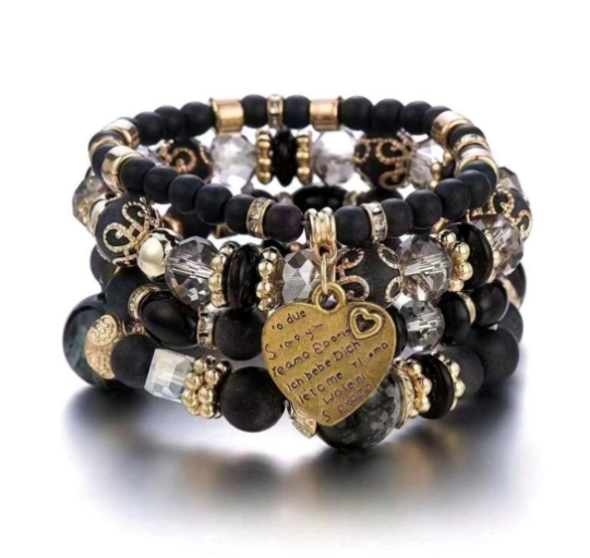 Браслет и подвеска из бисера Bohemian Style Сердечко 4в1 на резинке Черный (27477126)
