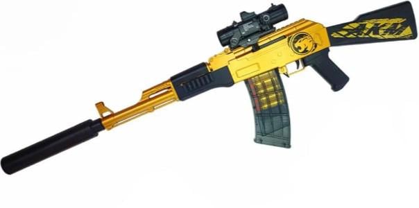 Игрушечный автомат винтовка на мягких шарах EVA с глушителем оптическим прицелом 92 см Желтый (AK-47)
