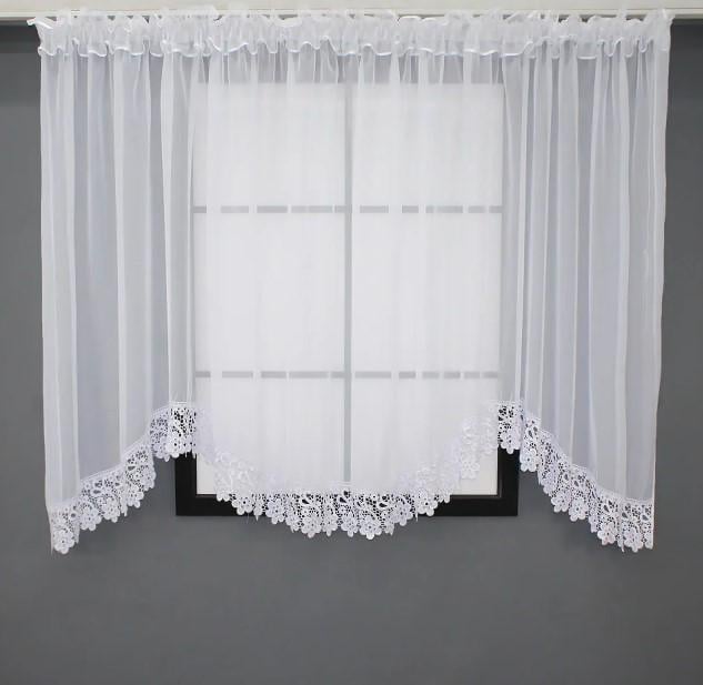 Занавеска арка шифон с макраме 400х150 см Белый (000к 51-166)