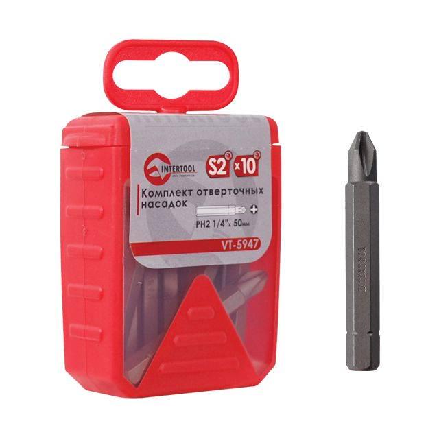 Комплект отверточных насадок Intertool VT-5947 PH2 1/4" 50 мм 10 шт. (8980952)