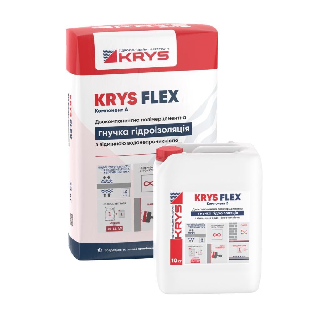 Гидроизоляция двухкомпонентная KRYS FLex эластичная 35 кг Серый (16445)