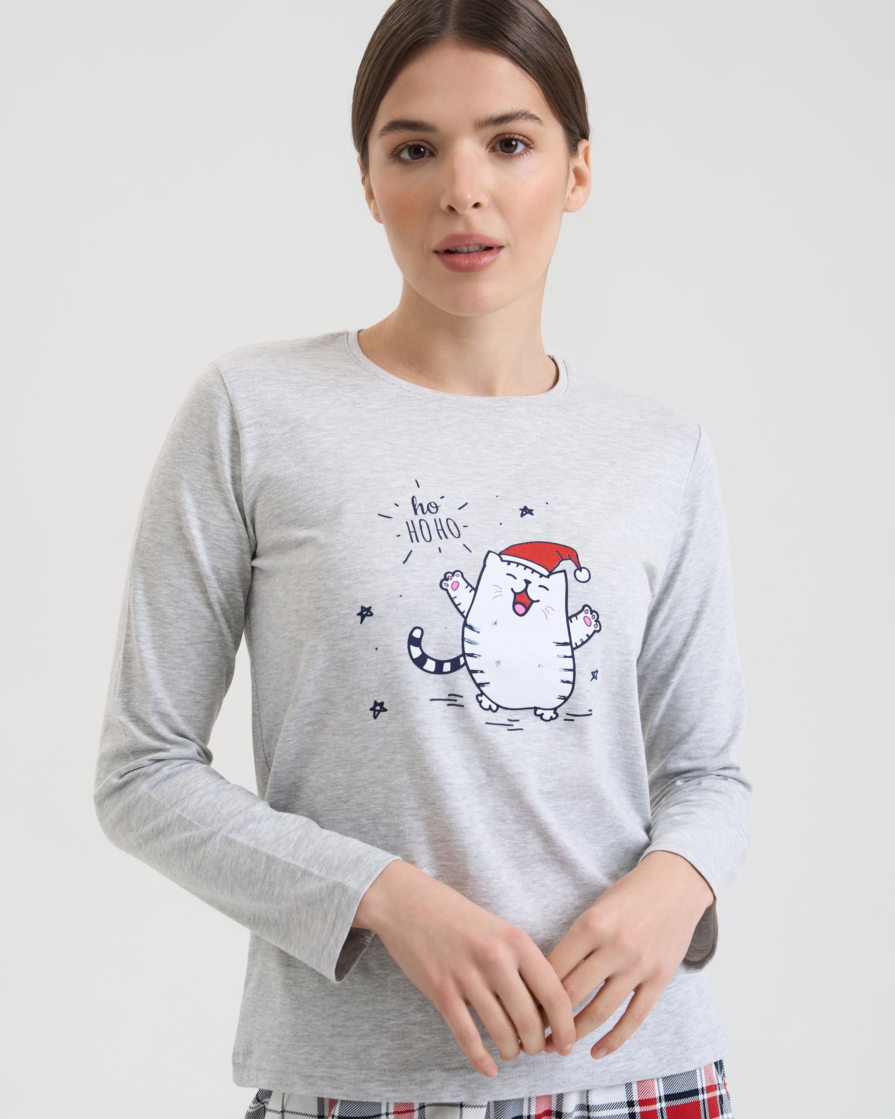 Піжама жіноча зі штанами Котик у шапці 96742 L Світло-сірий - фото 2 Піжама жіноча зі штанами Котик у шапці 96742 L Світло-сірий - фото 2