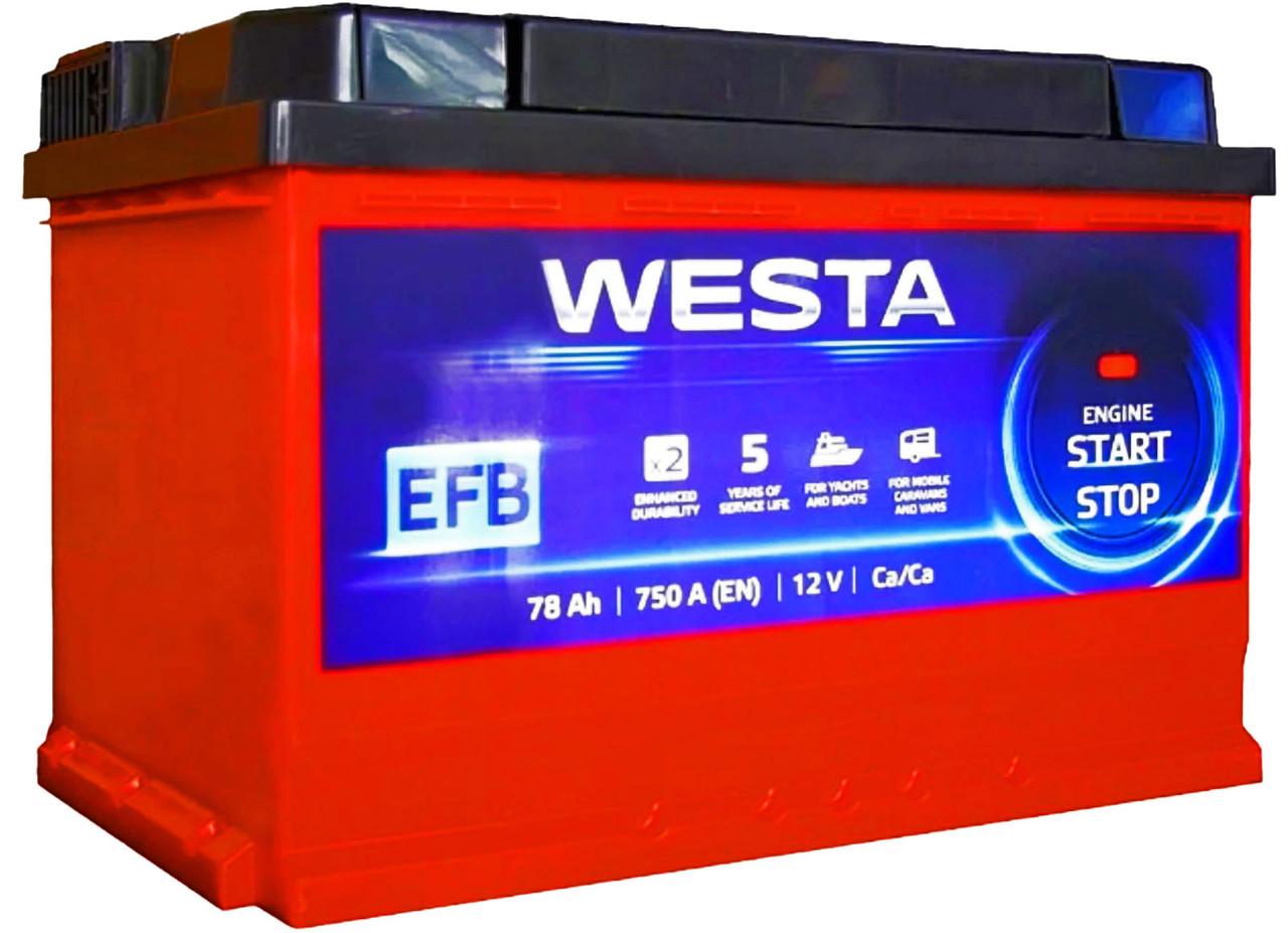 Автомобильный аккумулятор Westa EFB 78 Ah 750A Start-Stop правый плюс (904553) Автомобильный аккумулятор Westa EFB 78 Ah 750A Start-Stop правый плюс (904553)