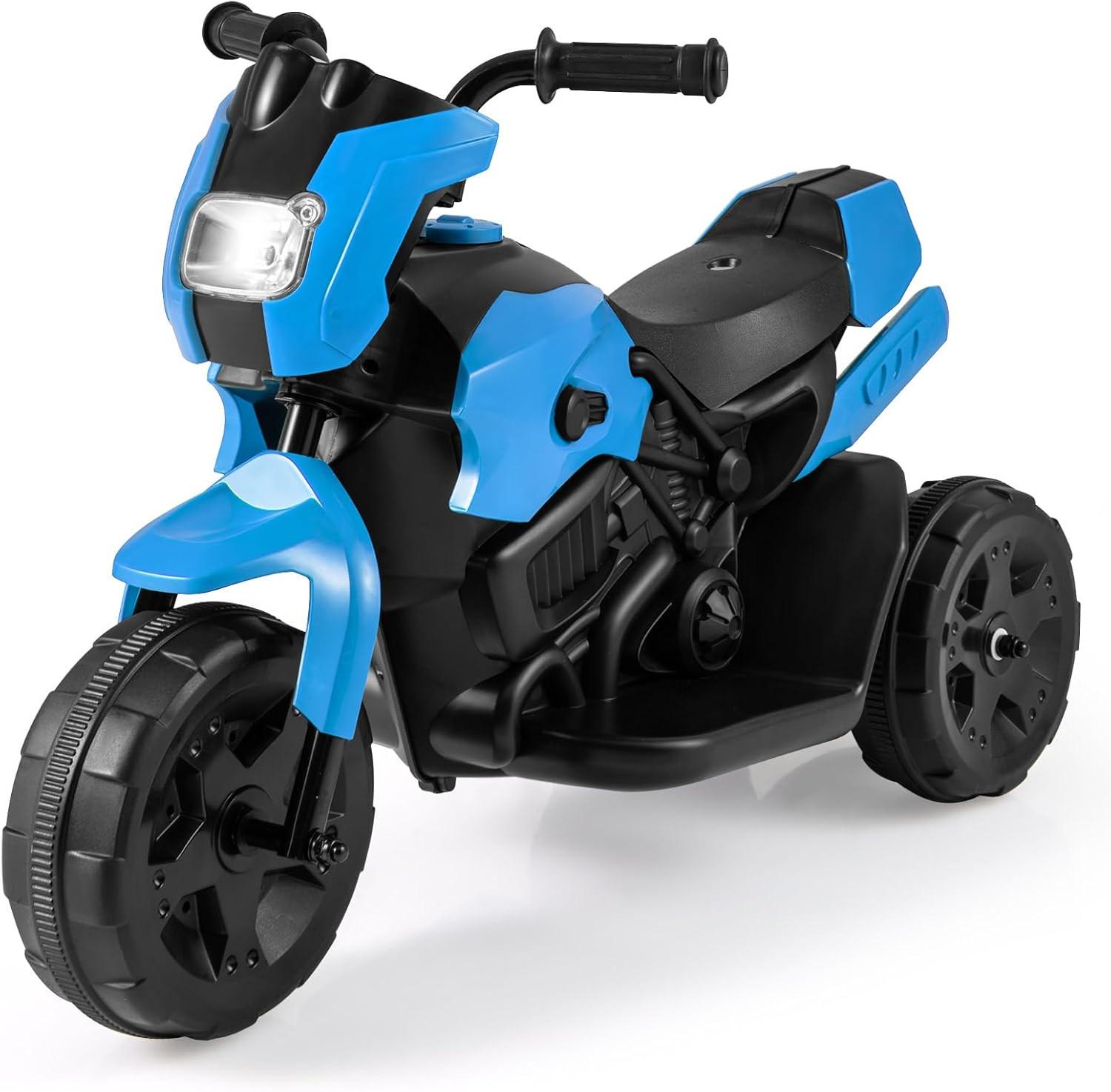 Дитячий електричний мотоцикл Costway 6V триколісний з LED-фарами Синій