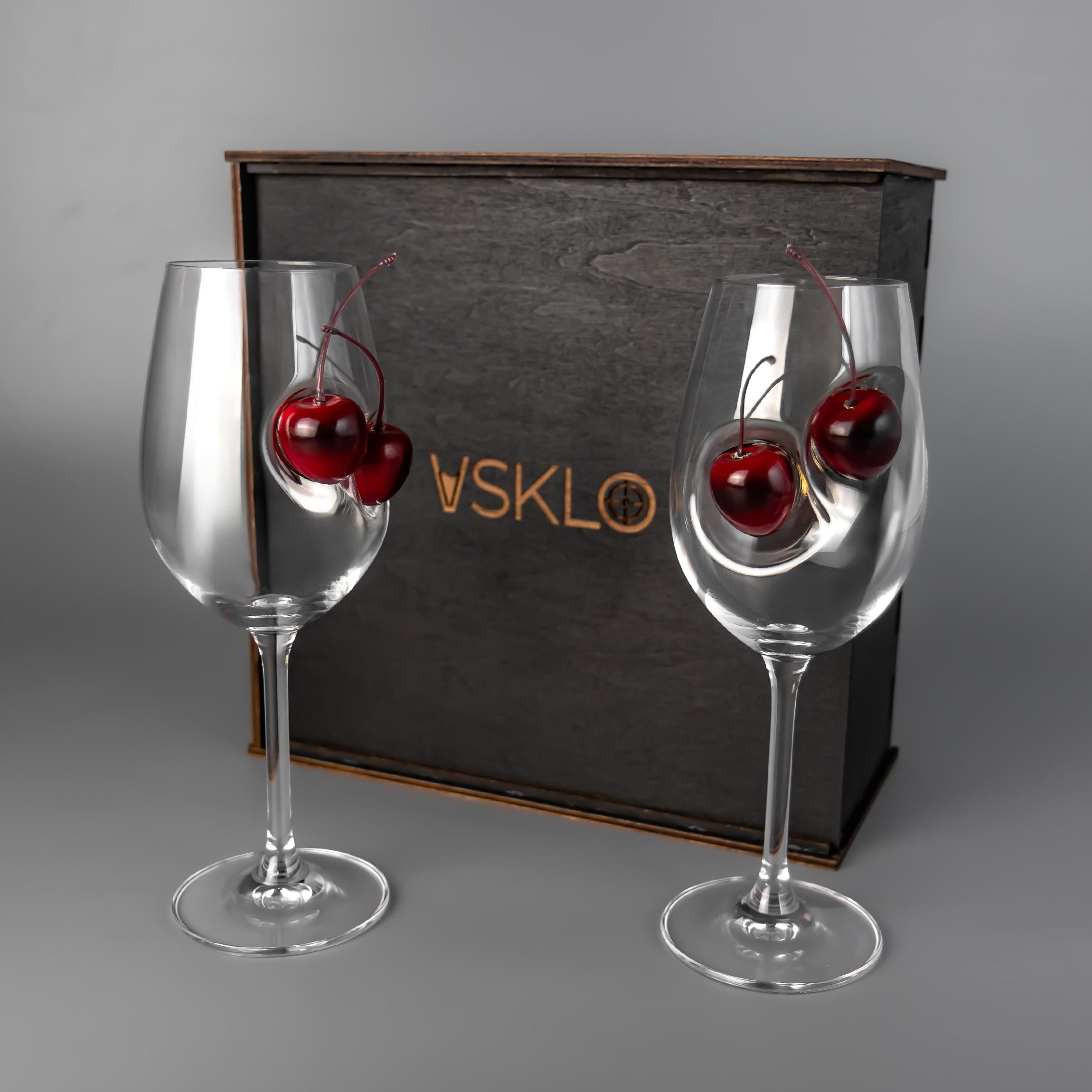 Бокалы для вина с вишней VSKLO 350 мл 2 шт. - фото 2