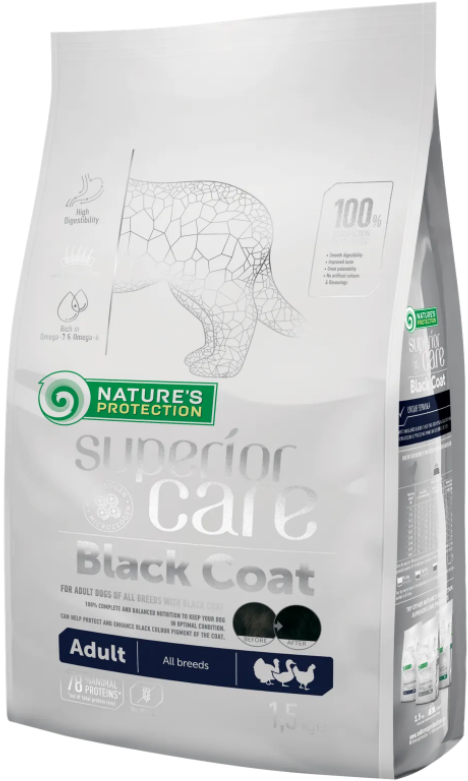 Корм сухой Superior Care Black Coat All Breeds для взрослых собак всех пород с черной окраской шерсти 1,5 кг (NPSC45790)
