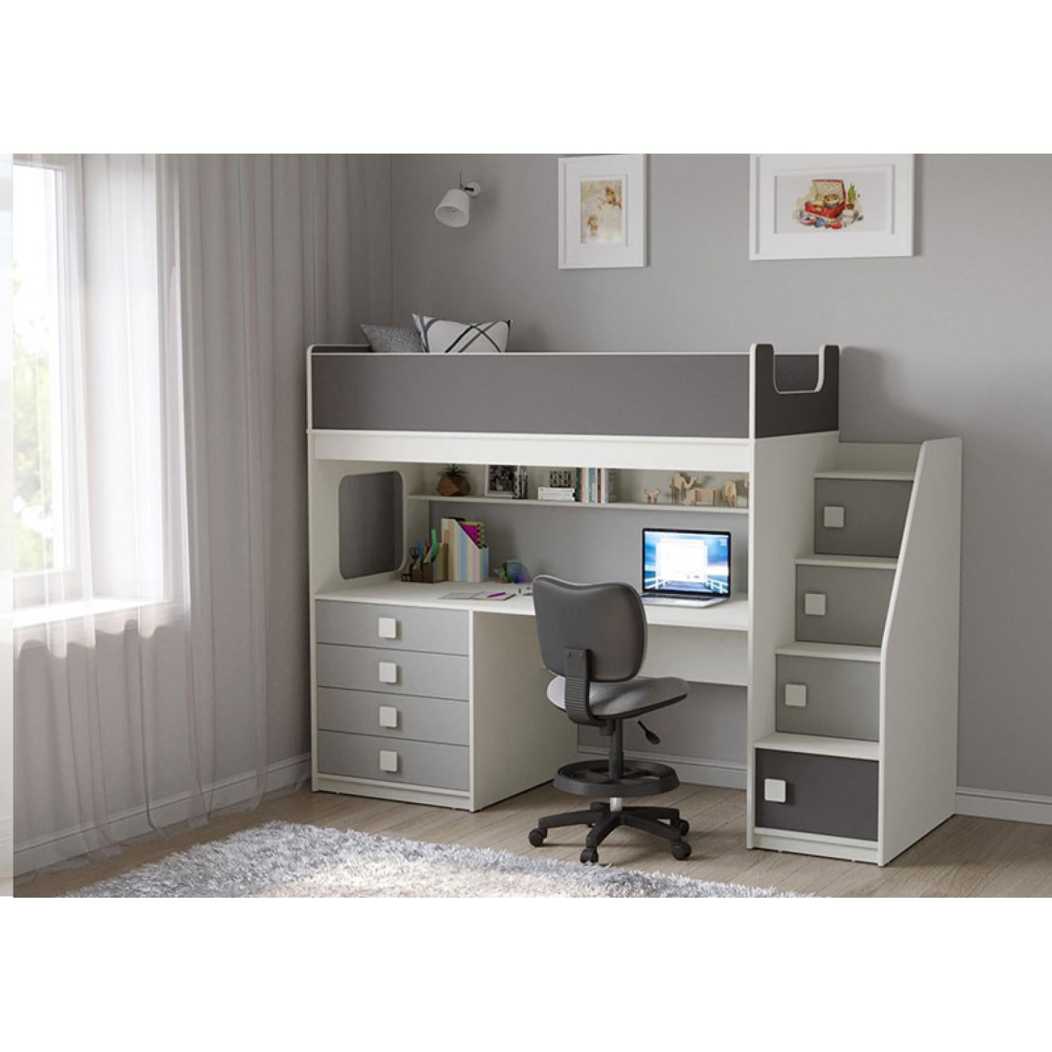 Кровать-чердак детский с рабочей зоной и ящиками 80x220/70x175 см (N-202.2)