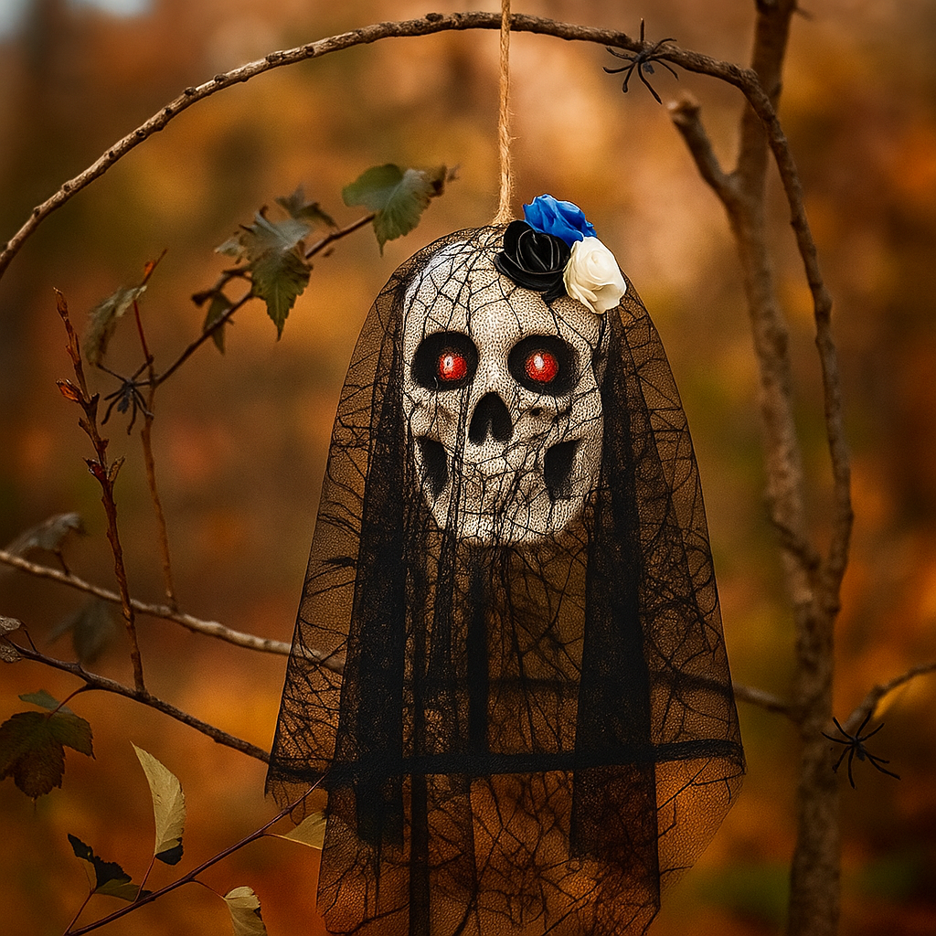 Декор для Хэллоуин Череп Амиона с вуалью 40x15 см Черный (29472637)