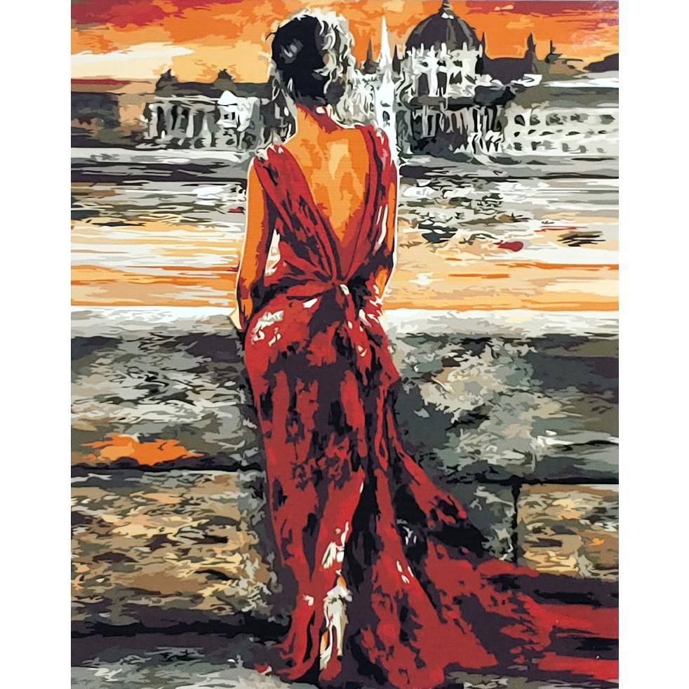 Картина по номерам Strateg Премиум Женщина в красном размере 40х50 см (GS006)
