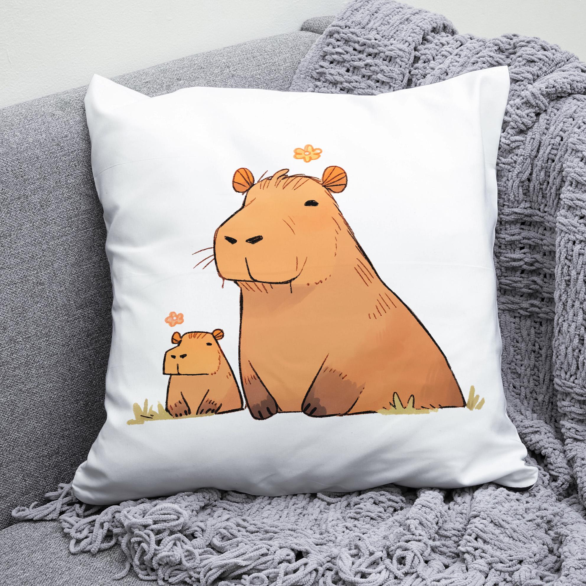 Плюшевая подушка квадрат с принтом Капибара (394)