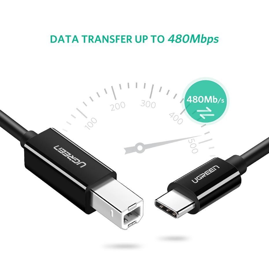 Кабель для принтера UGREEN Type-C-USB Type-B 2.0 480 Мбіт/с USB-C на USB-B 1 м Чорний (80811) - фото 3