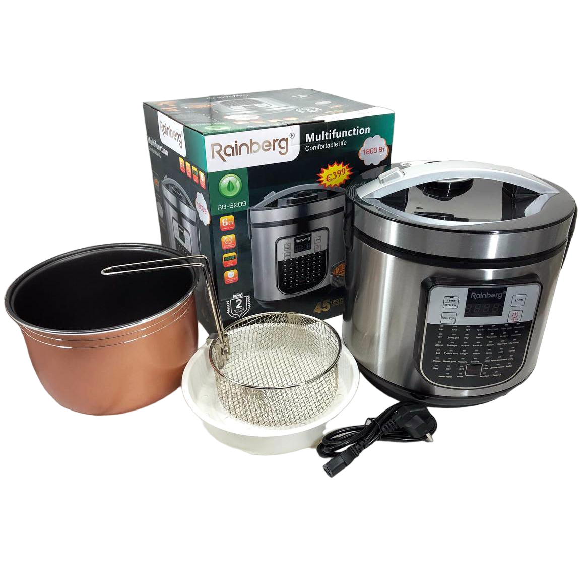 Мультиварка-пароварка Rainberg RB-6209 1000W 45 програм 6 л (ws28644)