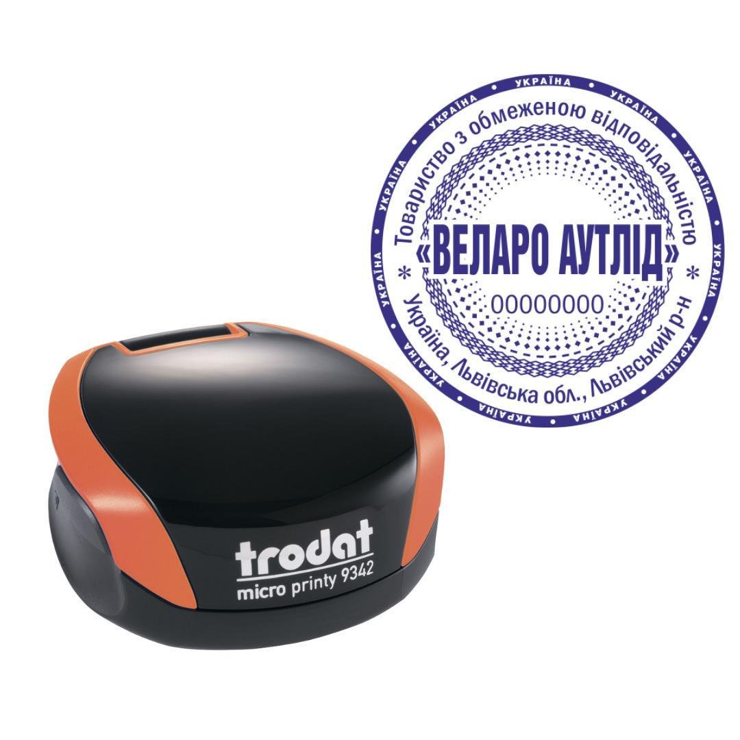 Печатка ТОВ на кишеньковому оснащенні Trodat Micro Printy 9342 d 42 мм Помаранчевий (ТОВ15/9342/O)