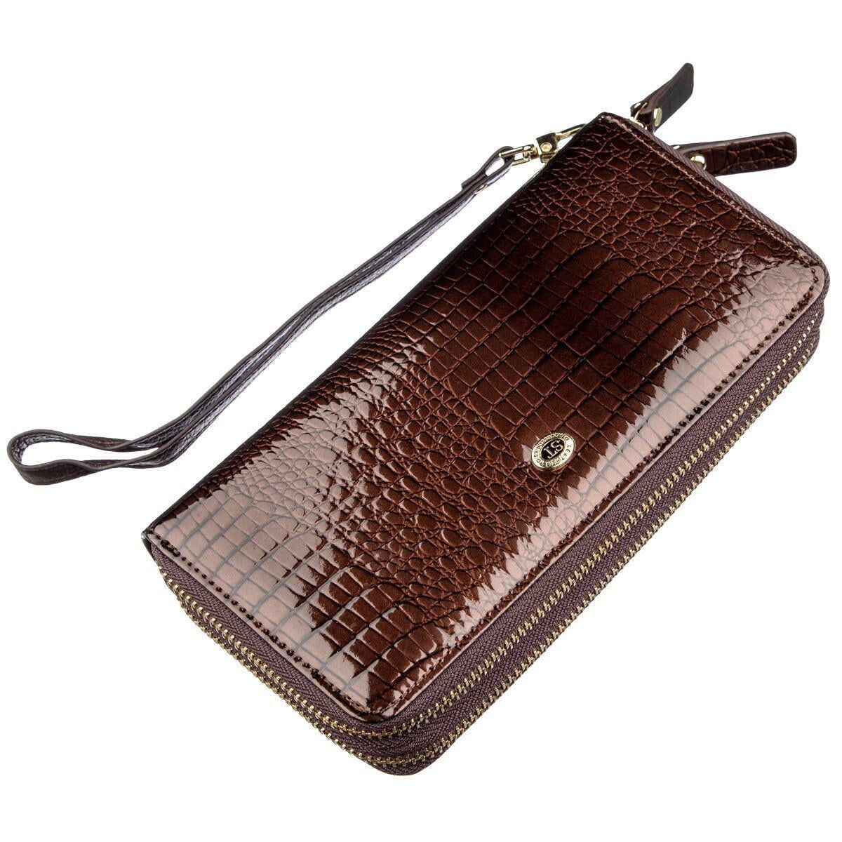 Клатч ST Leather 18908 лакированный из натуральной кожи с ремешком на запястье Коричневый (168-136-18908)