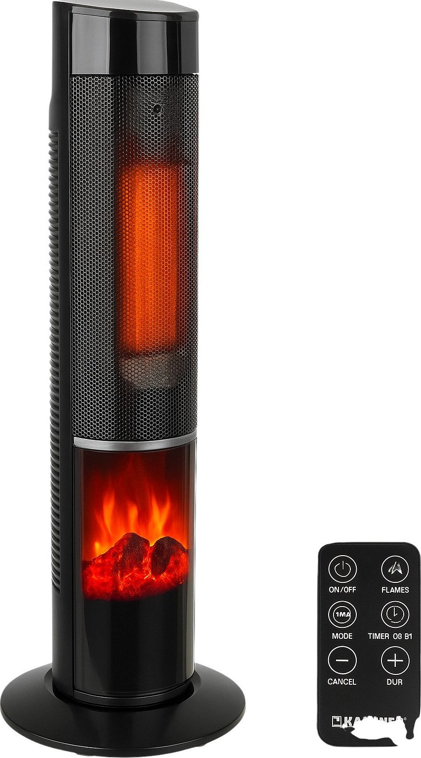 Тепловентилятор з імітацією каміна Kaminer 2 режими потужності термостат і таймер 2000W 77х20х20 см (opt-105103)