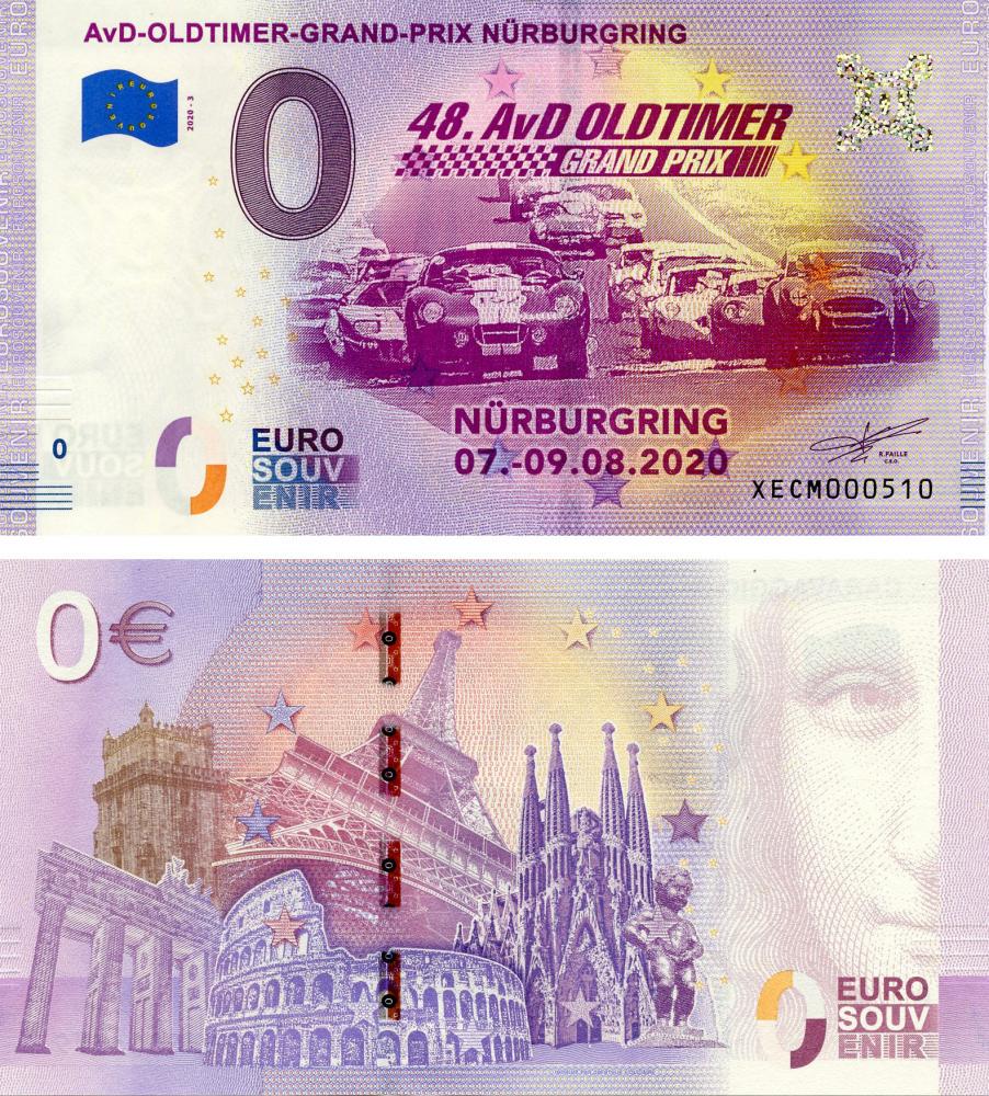 Коллекционная банкнота Германия 0 ЕВРО 2020 UNC Гонки. Формула 1. Гран-при в Нюрбургринге в 2020 году (Б15546)