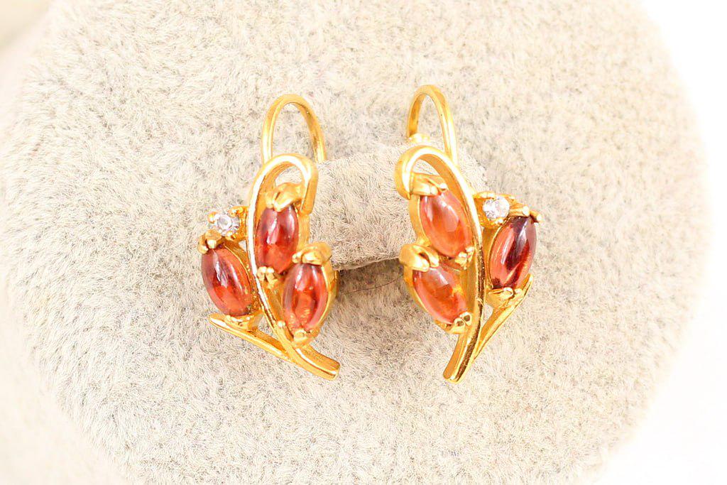 Серьги три риса с натуральным гранатом 2,2 см Золотистый (28834009)