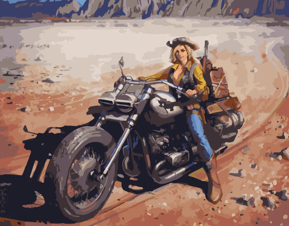 Картина по номерам Strateg Байкерша в пустыне 40x50 см (GS394)