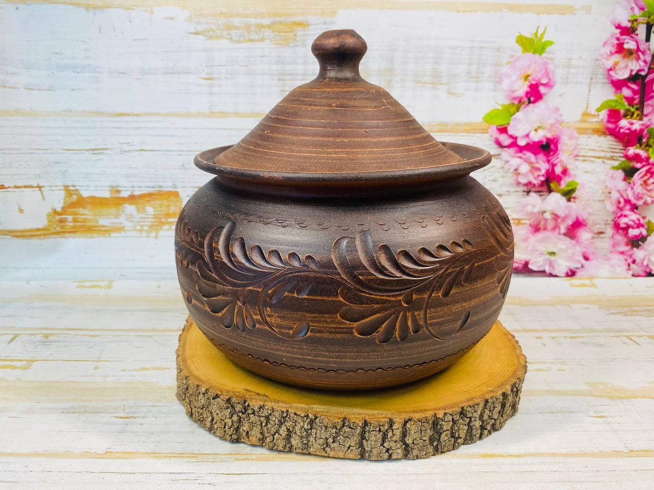 Глиняная макитра ручной работы резная 1,5 л (1894686553)