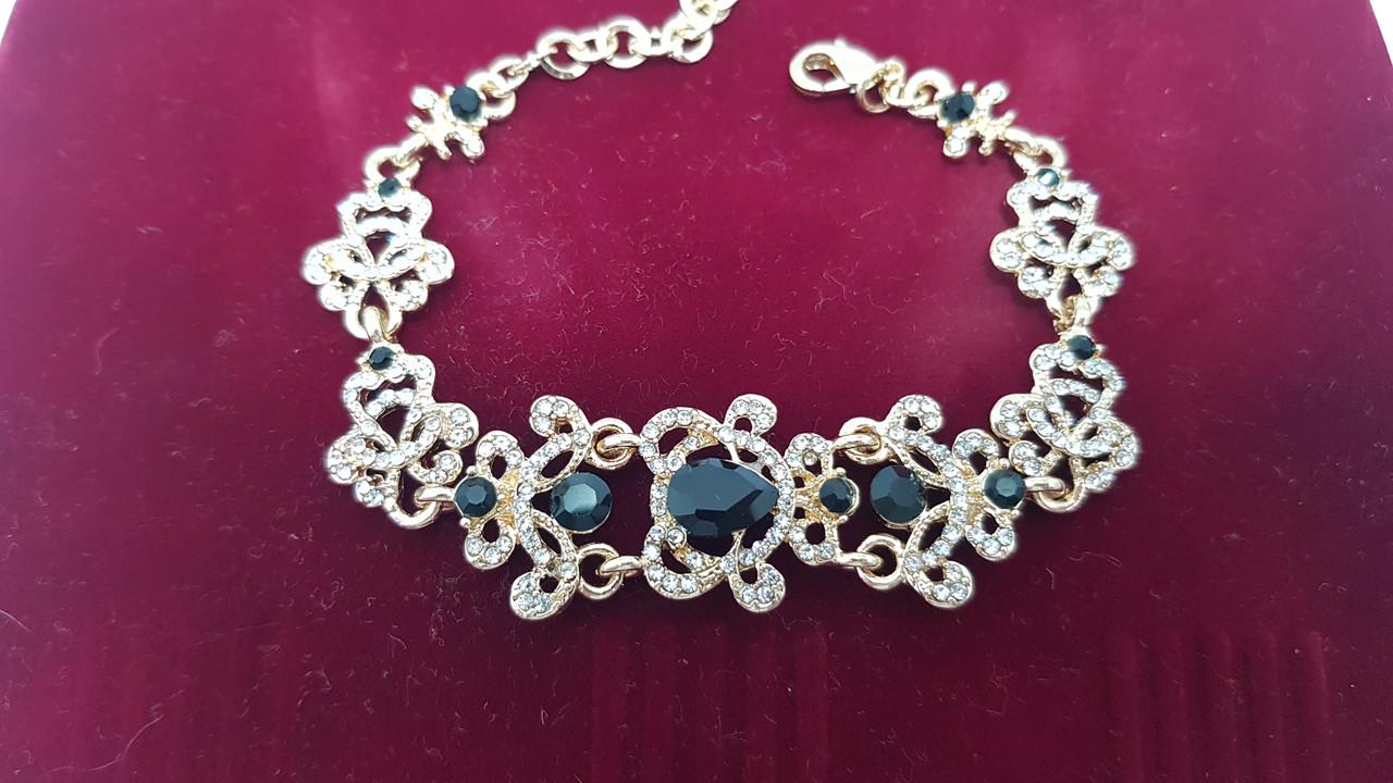 Браслет женский ажурный с камнями 20 мм Золотой с черным (25162816) Браслет женский ажурный с камнями 20 мм Золотой с черным (25162816)