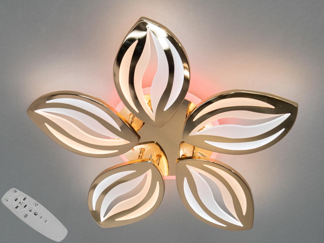 Люстра потолочная EcoLed с диммером и LED подсветкой Золотой 95W 8092/5G LED 3color dimmer Золотой