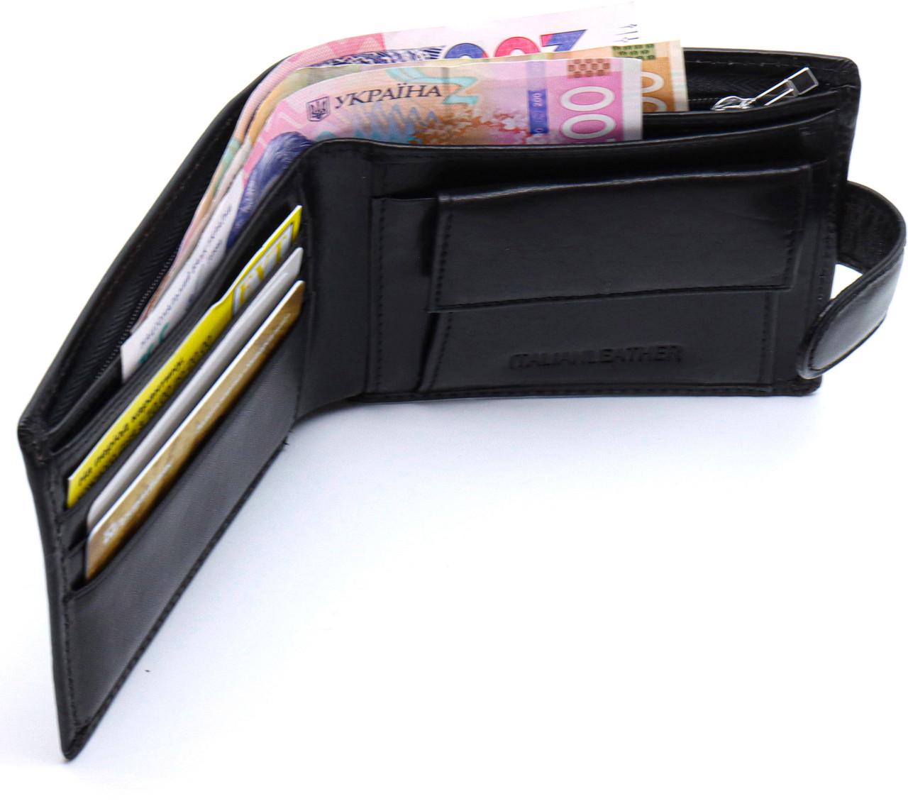 Портмоне мужское St Leather на кожаной кнопке Черный (ST104) - фото 5 Портмоне мужское St Leather на кожаной кнопке Черный (ST104) - фото 5